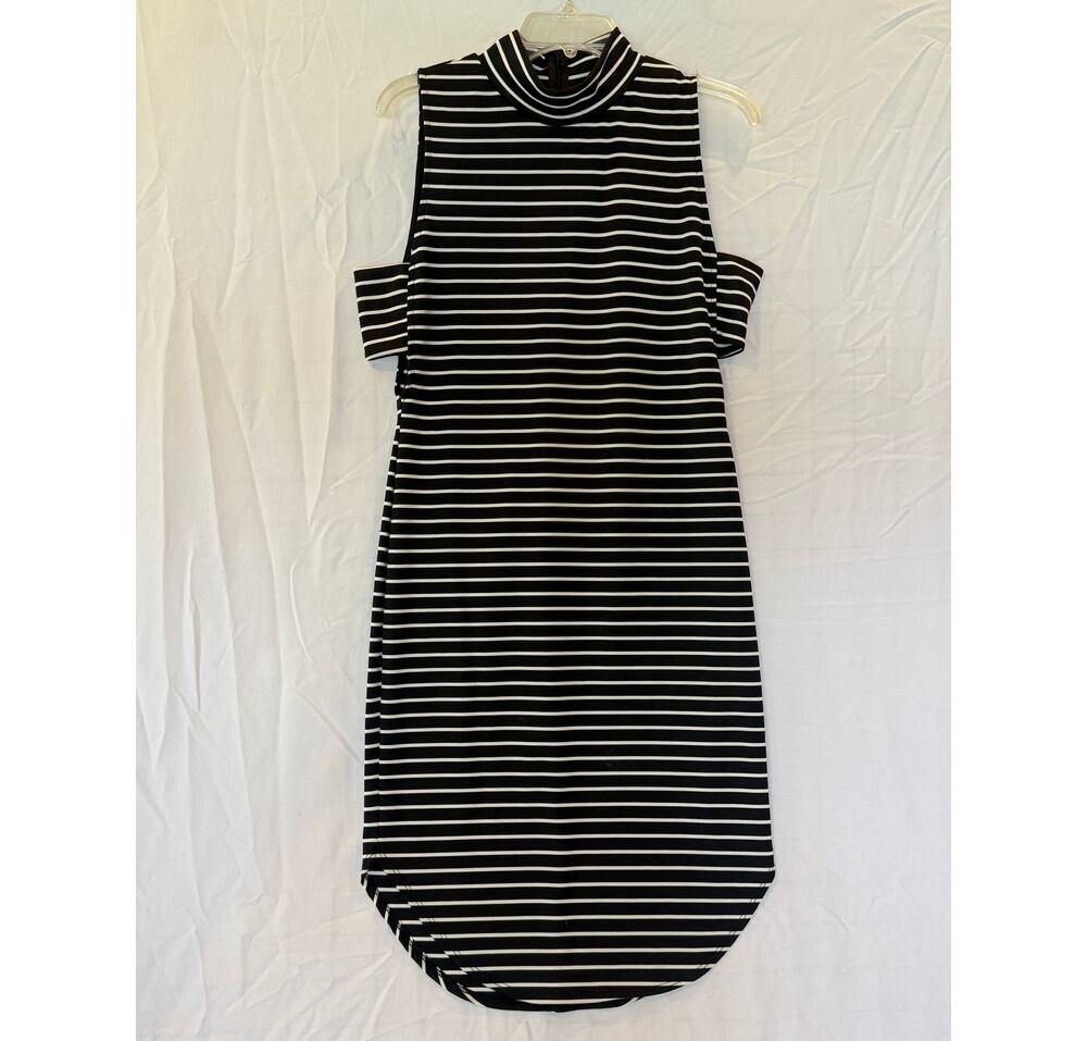 Gianni Bini The Breeze Black White Striped Midi Dress - L